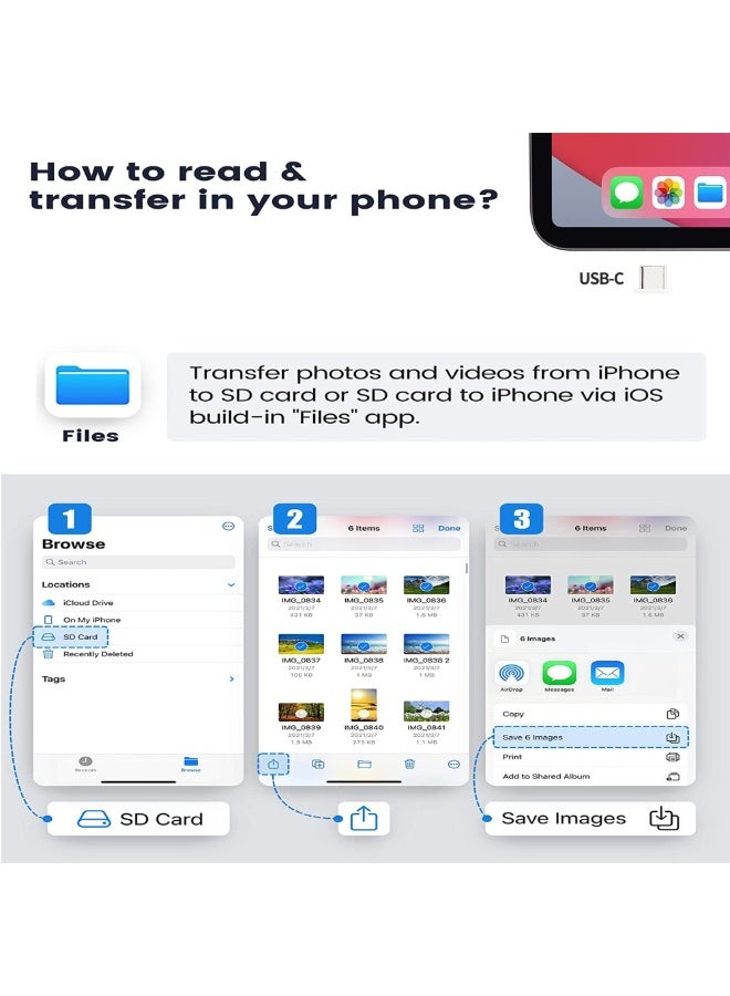 fantasize 5-in-1 Memory Card Reader, USB OTG Adapter for i-Phone/i-Pad, USB C and USB A Devices with Micro SD and SD Card Slots, SDHC/SDXC/MMC, Plug Play for iOS Android - Image 3